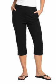 JESS & JANE Cotton Spandex Slim Capri Pants w/ Pockets - M158 - JET BLACK