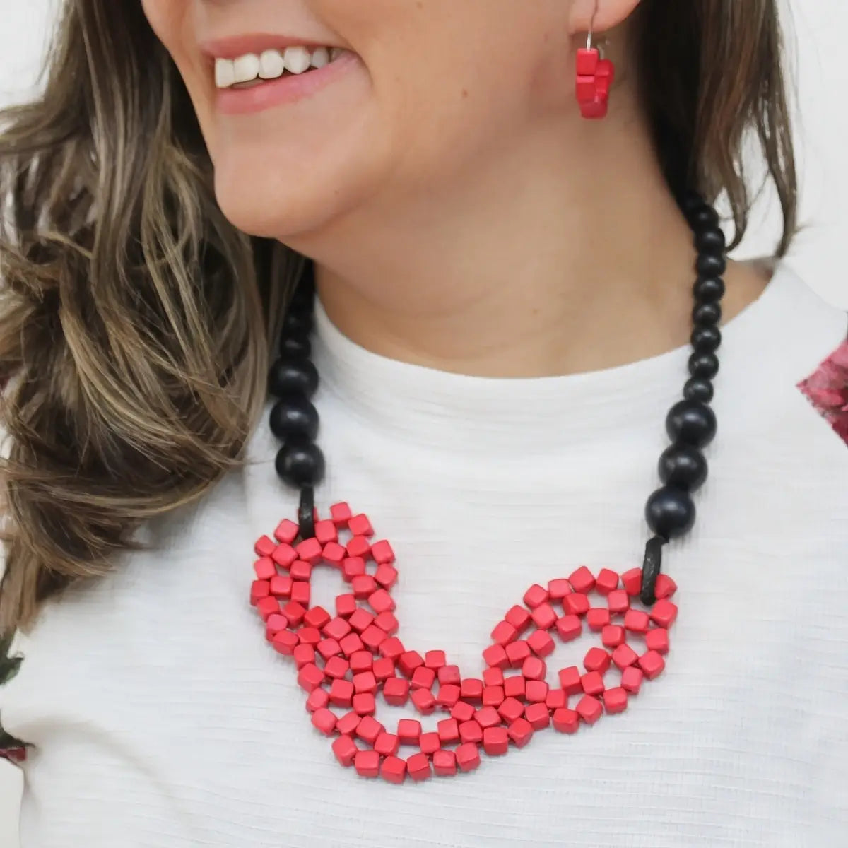 SYLCA Raspberry Mosaic Statement Necklace - SD26N20 - RED