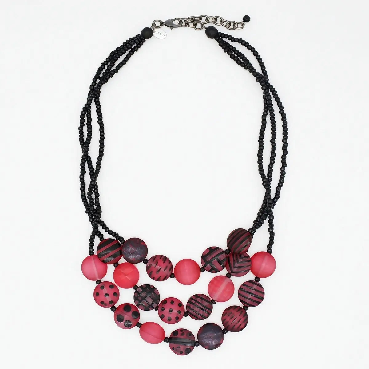 SYLCA Red Sea Stone Triple Strand Necklace - LS26N09 - RED