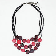 SYLCA Red Sea Stone Triple Strand Necklace - LS26N09 - RED