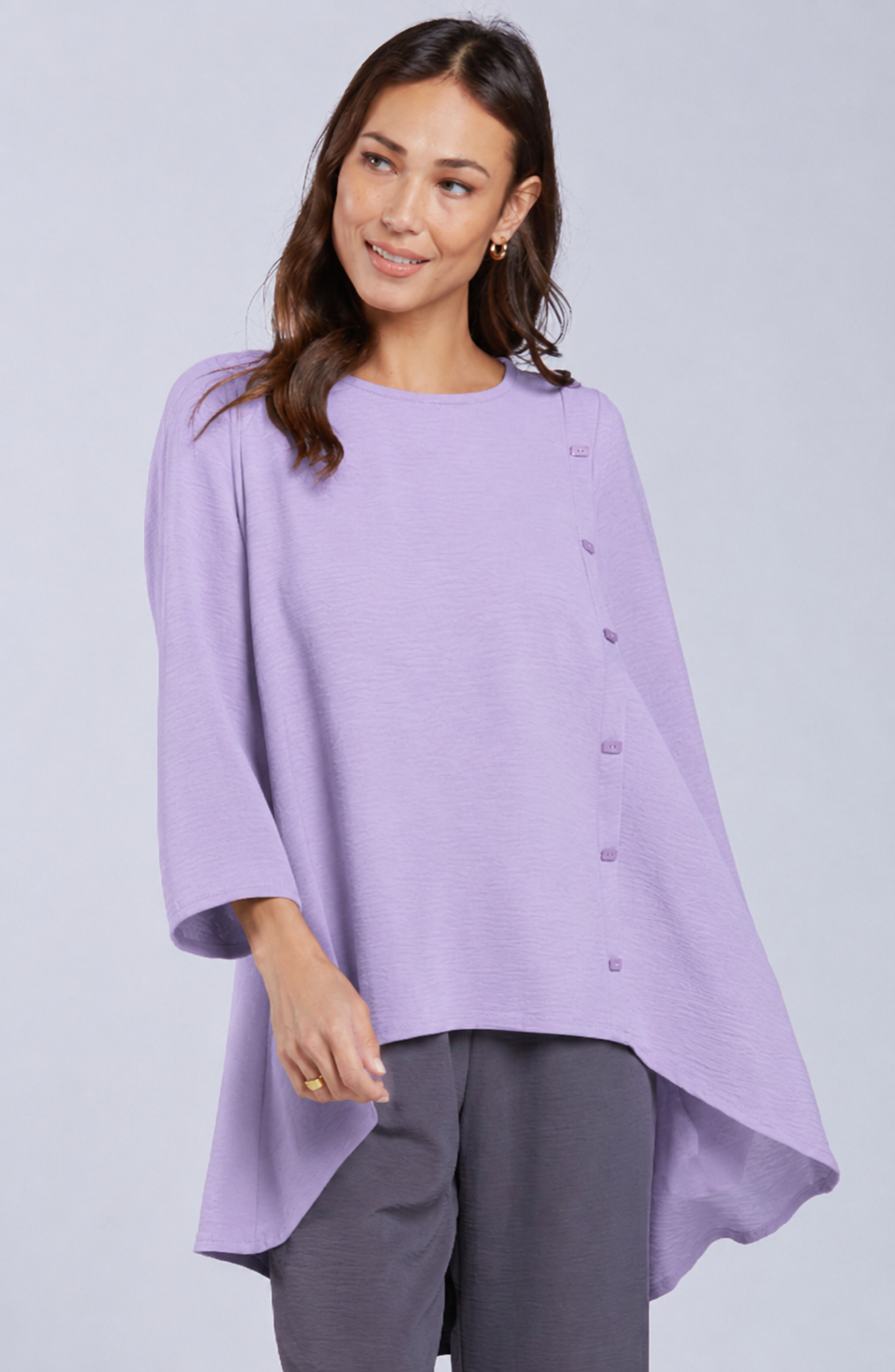 Sydney Project Sienna Solid Asymmetrical Button Air Flow Hi-Low Top - AFT1082 - LAVENDER