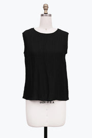 DAMEE CRINKLED SLEEVELESS JEWEL NECK TOP - 901T-BLK