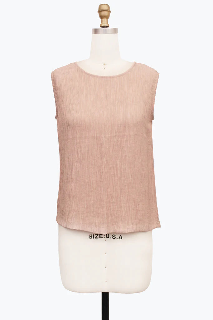 DAMEE CRINKLED SLEEVELESS JEWEL NECK TOP - 901T-PNK