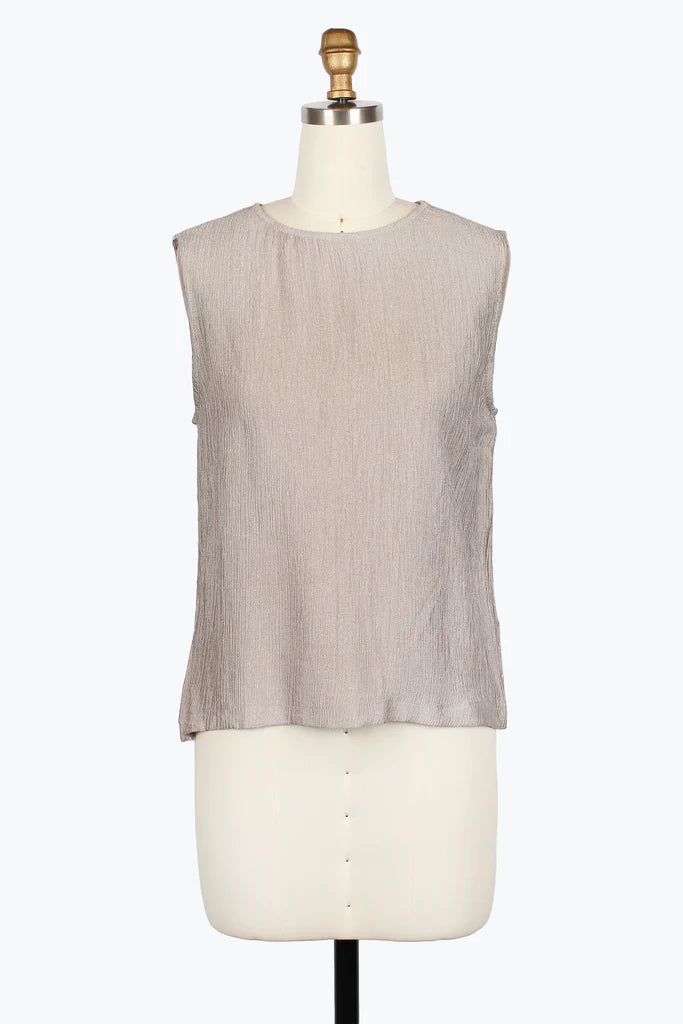 DAMEE CRINKLED SLEEVELESS JEWEL NECK TOP - 901T-TPE
