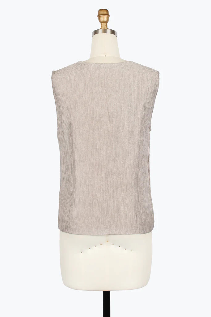 DAMEE CRINKLED SLEEVELESS JEWEL NECK TOP - 901T-TPE