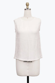DAMEE CRINKLED SLEEVELESS JEWEL NECK TOP - 901T-WHT