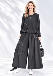 Vanite Couture Monochrome Flower Detail Pant - 9026 - BLACK
