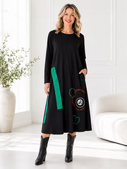 Vanite Couture Abstract Pattern Long Sleeve Dress - 9027 - GREEN MULTI