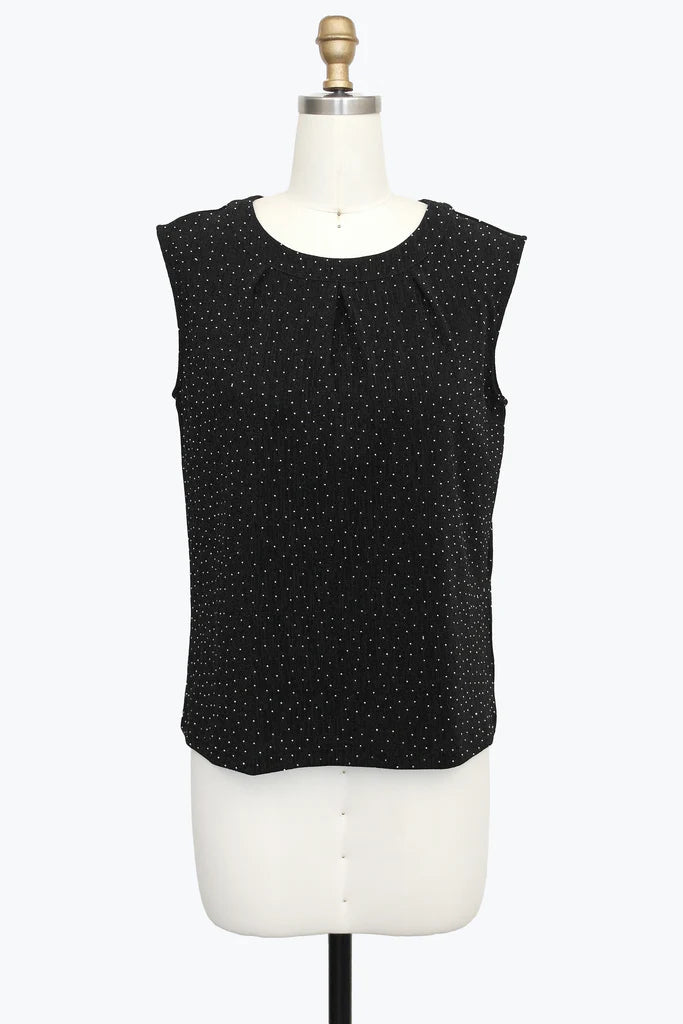 DAMEE SPARKLE SLEEVELESS JEWEL NECK TOP - 902T-BLK