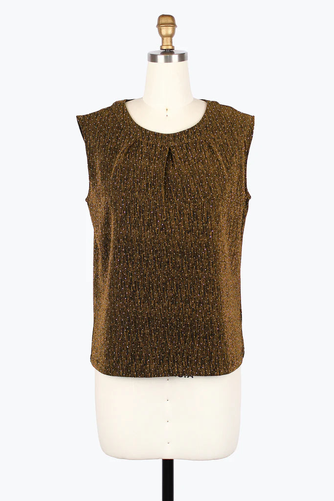 DAMEE SPARKLE SLEEVELESS JEWEL NECK TOP - 902T-GLD