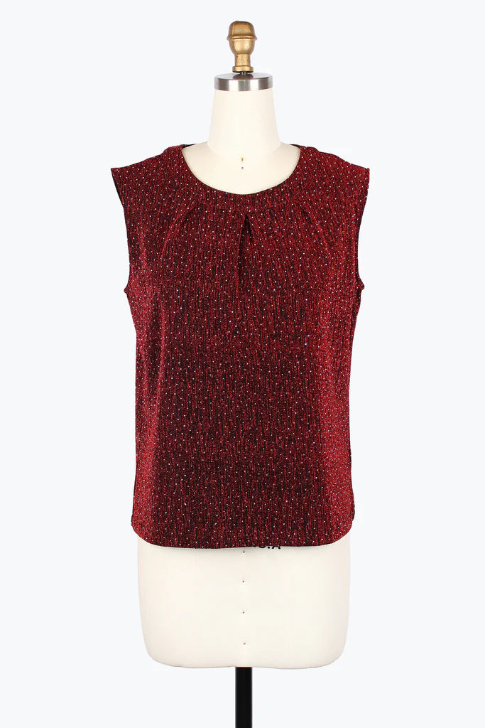 DAMEE SPARKLE SLEEVELESS JEWEL NECK TOP - 902T-RED