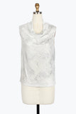 DAMEE FOIL CRINKLE COWL NECK SLEEVELESS TOP - 903T-SLV