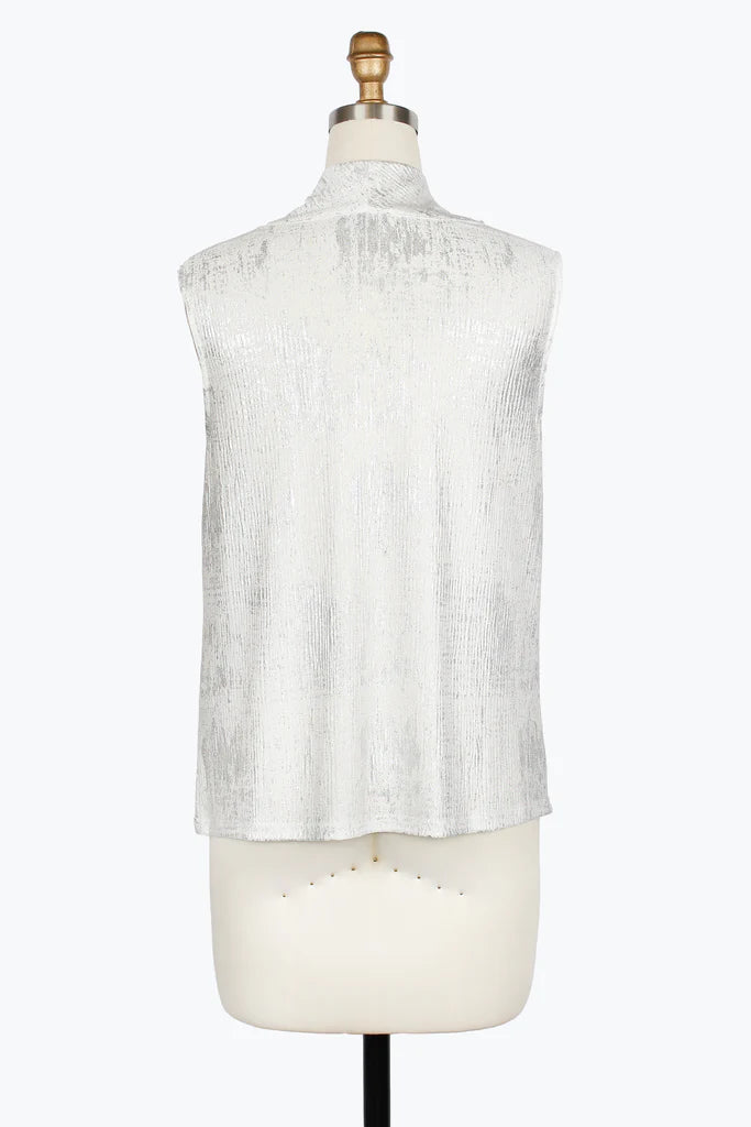 DAMEE FOIL CRINKLE COWL NECK SLEEVELESS TOP - 903T-SLV
