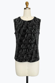 DAMEE SILVER AND BLACK GEOMETRIC DESIGN GLITTER AND RHINESTONE JEWEL NECK TANK TOP - 906T - SILVER