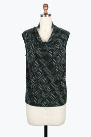 DAMEE AQUA AND BLACK GLITTER AND RHINESTONE COWL NECK TOP - 907T - AQUA