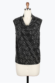 DAMEE SILVER AND BLACK GEOMETRIC GLITTER AND RHINESTONE COWL NECK - 907T - SILVER