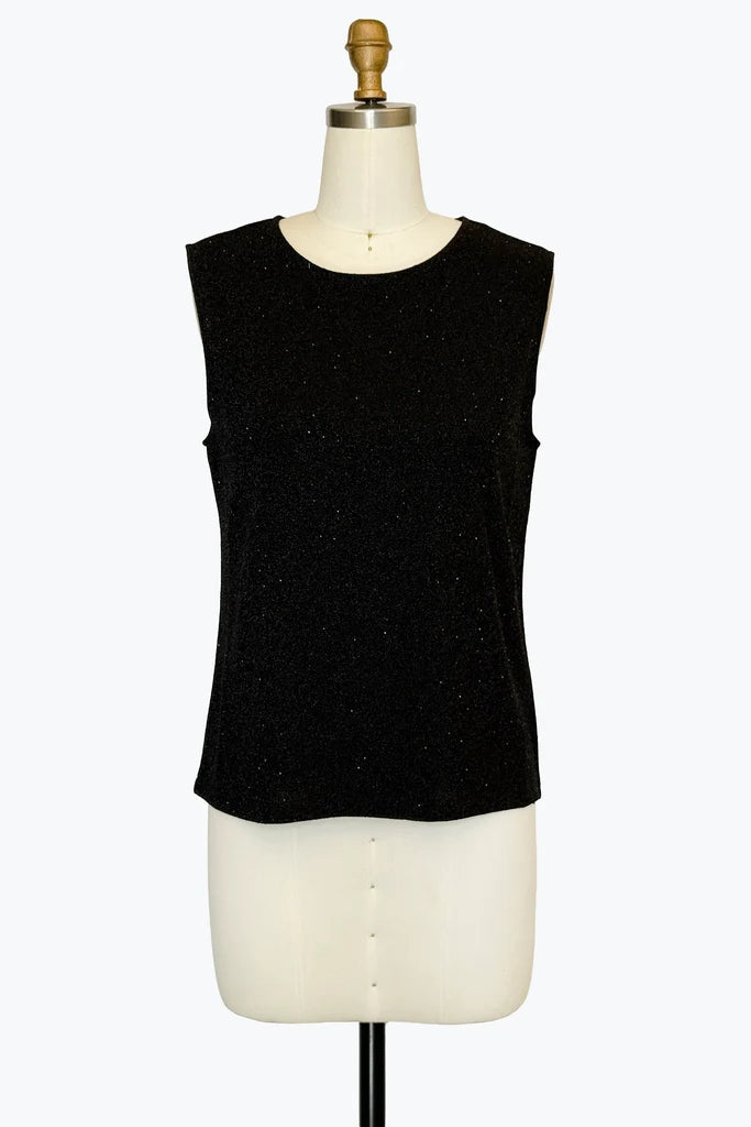 DAMEE BLACK JEWELED LUREX ROUNT NECK TANK TOP - 909T - BLACK