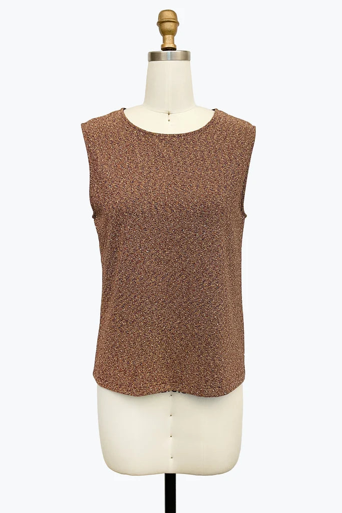 DAMEE GOLD JEWELED LUREX ROUND NECK TANK TOP - 909T - GOLD