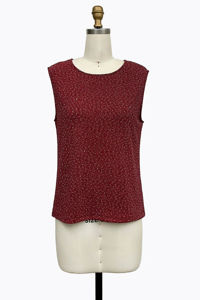 DAMEE RED JEWLED LUREX ROUND NECK TANK TOP - 909T - RED