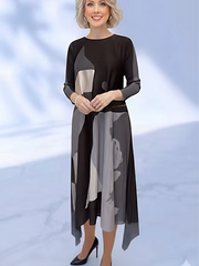 Vanite Couture Asymmetric Abstract Multicolor Dress - 91321 - GREY MULTI