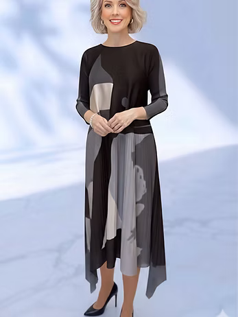 Vanite Couture Asymmetric Abstract Multicolor Dress - 91321 - GREY MULTI