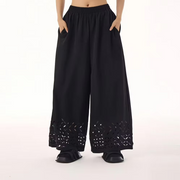 Vanite Couture Wide Leg Bottom Hem Detail Pants - 91657 - BLACK