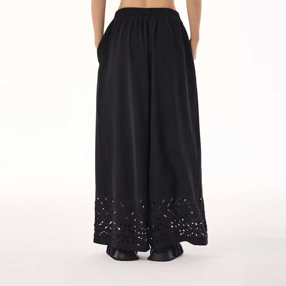 Vanite Couture Wide Leg Bottom Hem Detail Pants - 91657 - BLACK