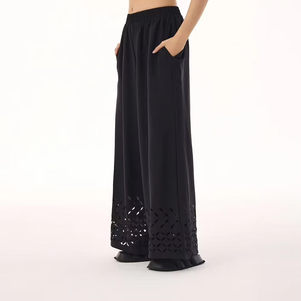 Vanite Couture Wide Leg Bottom Hem Detail Pants - 91657 - BLACK