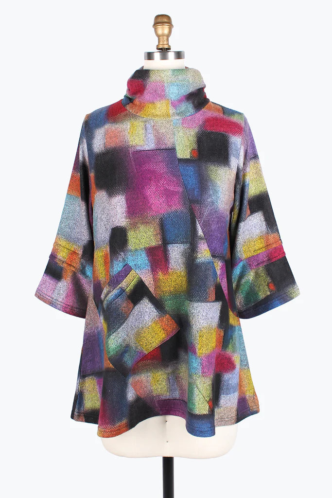 DAMEE SMUDGED COLORBLOCK TURTLENECK TUNIC - 9215-MLT