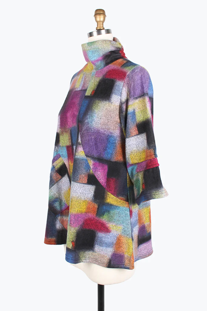 DAMEE SMUDGED COLORBLOCK TURTLENECK TUNIC - 9215-MLT