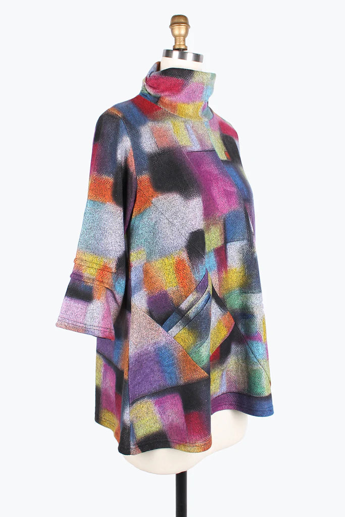 DAMEE SMUDGED COLORBLOCK TURTLENECK TUNIC - 9215-MLT