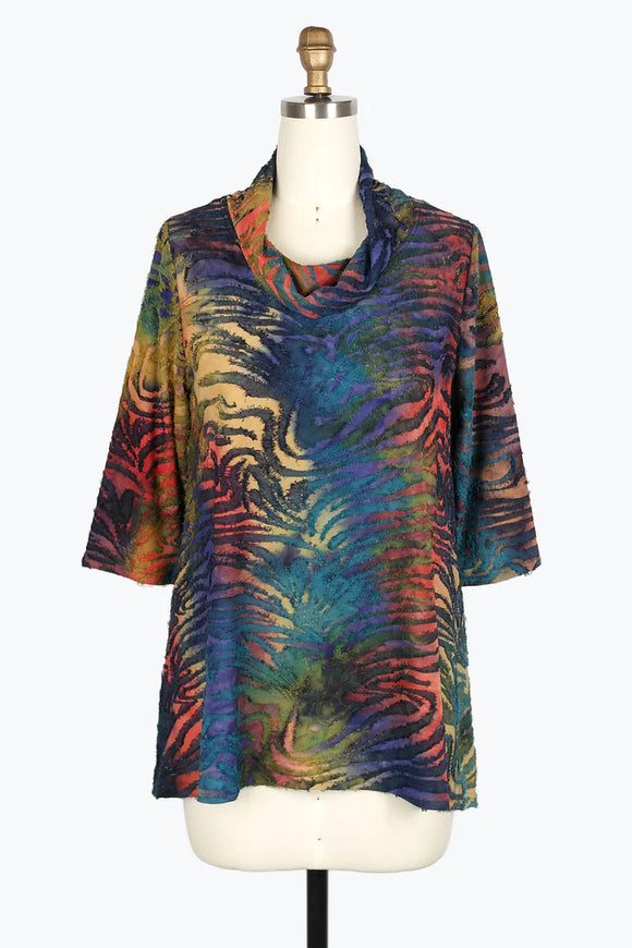 DAMEE WATERCOLOR TIGER COWL NECK TUNIC - 9222 - ORG