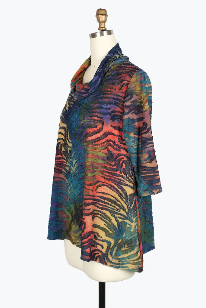 DAMEE WATERCOLOR TIGER COWL NECK TUNIC - 9222 - ORG