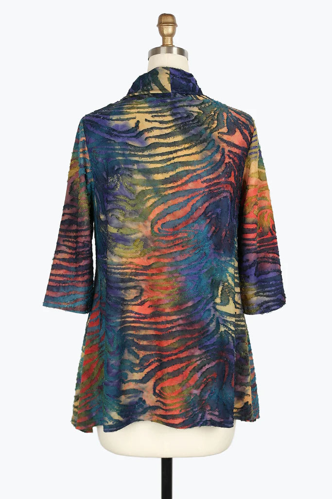 DAMEE WATERCOLOR TIGER COWL NECK TUNIC - 9222 - ORG