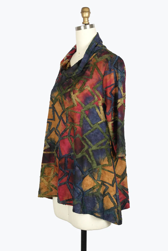 DAMEE WATERCOLOR TIGER COWL NECK TUNIC - 9223 - RED