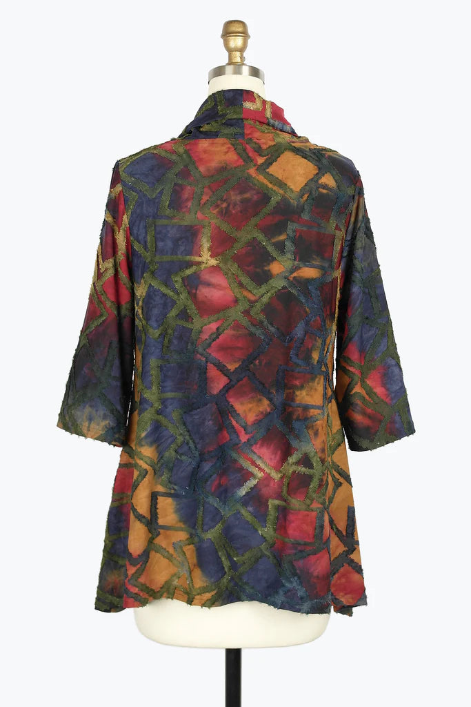 DAMEE WATERCOLOR TIGER COWL NECK TUNIC - 9223 - RED