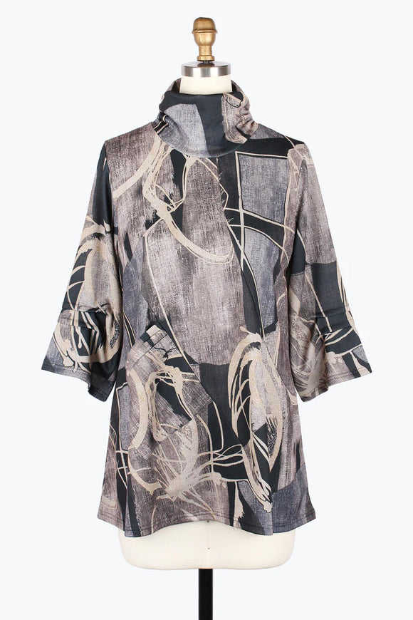 DAMEE ABSTRACT PAINTING TURTLENECK TUNIC - 9232-TPE