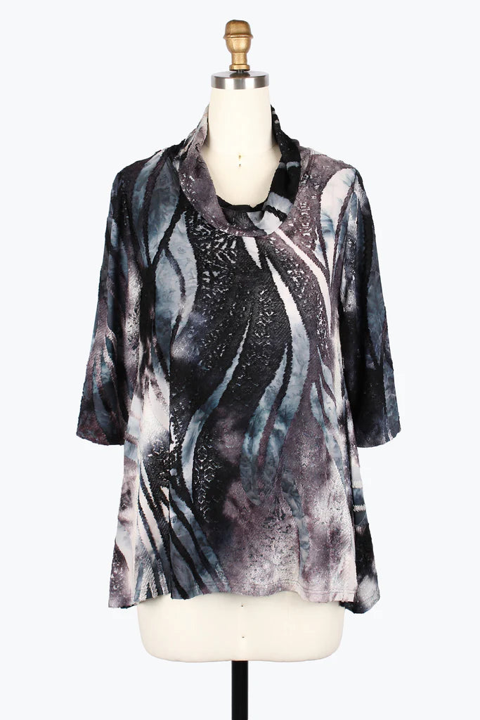 DAMEE WAVY BURNOUT JERSEY TUNIC - 9234-NVY