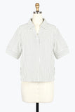 DAMEE STRIPE SEERSUCKER COLLARED V-NECK TOP - 9237-WHT