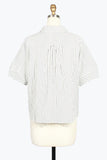 DAMEE STRIPE SEERSUCKER COLLARED V-NECK TOP - 9237-WHT
