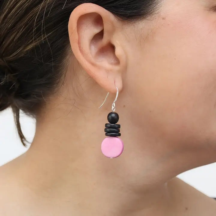 SYLCA Pink and Black Dusk Earrings - SD25E27 - PINK
