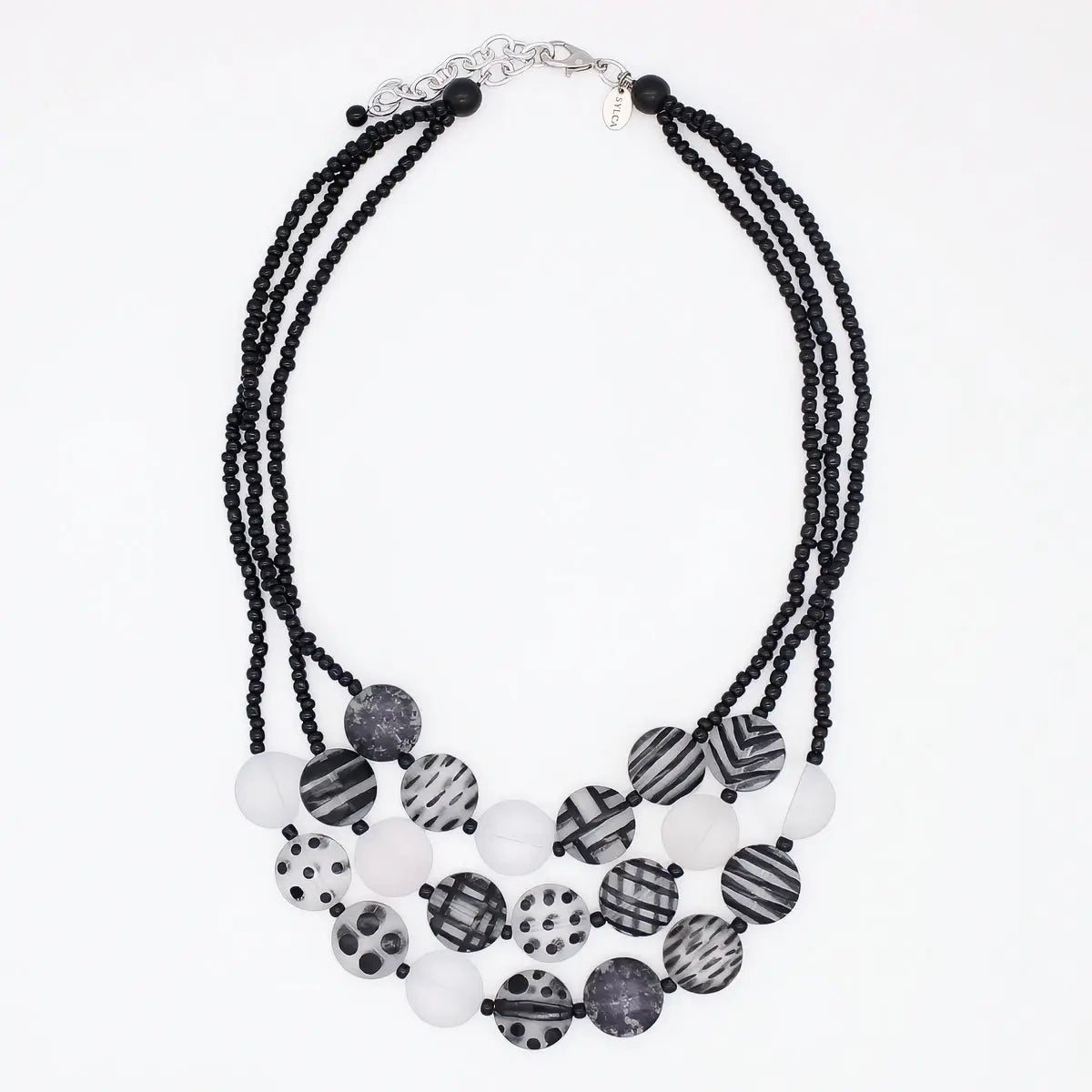 SYLCA Frosted Sea Stone Triple Strand Necklace - LS26N09 - BLACK/WHITE