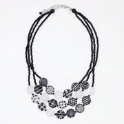 SYLCA Frosted Sea Stone Triple Strand Necklace - LS26N09 - BLACK/WHITE