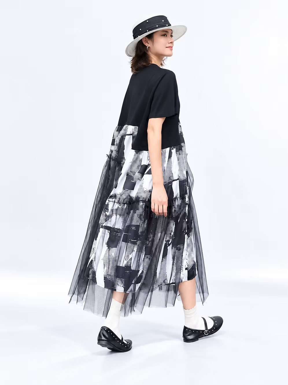 Vanite Couture Layered Print Dress - 9609 - BLACK/WHITE