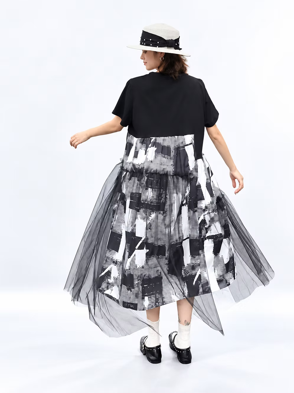 Vanite Couture Layered Print Dress - 9609 - BLACK/WHITE