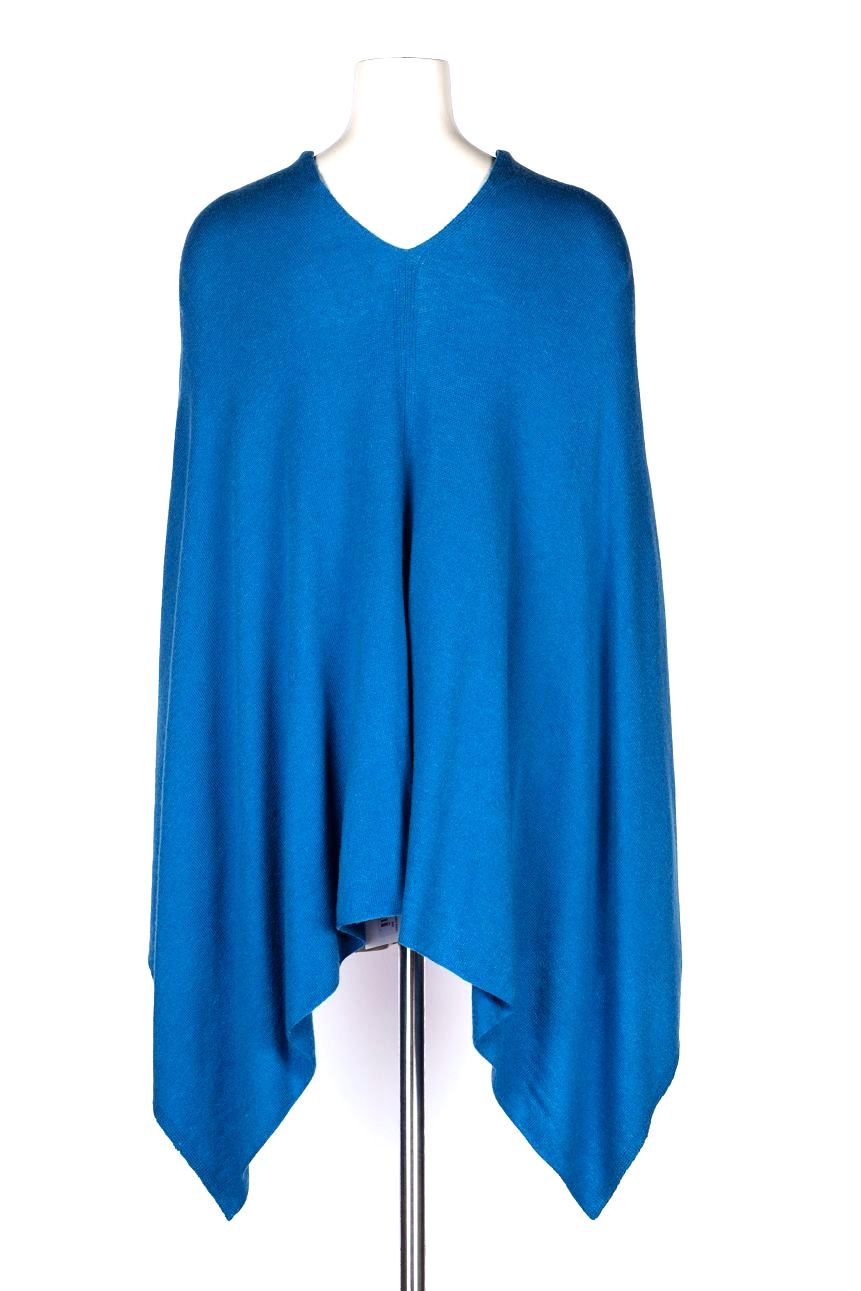 Dolma Cashmere Poncho - AZURE BLUE