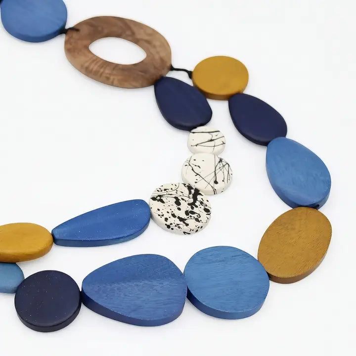 SYLCA Grove Wooden Statement Necklace - BP26N12 - BLUE