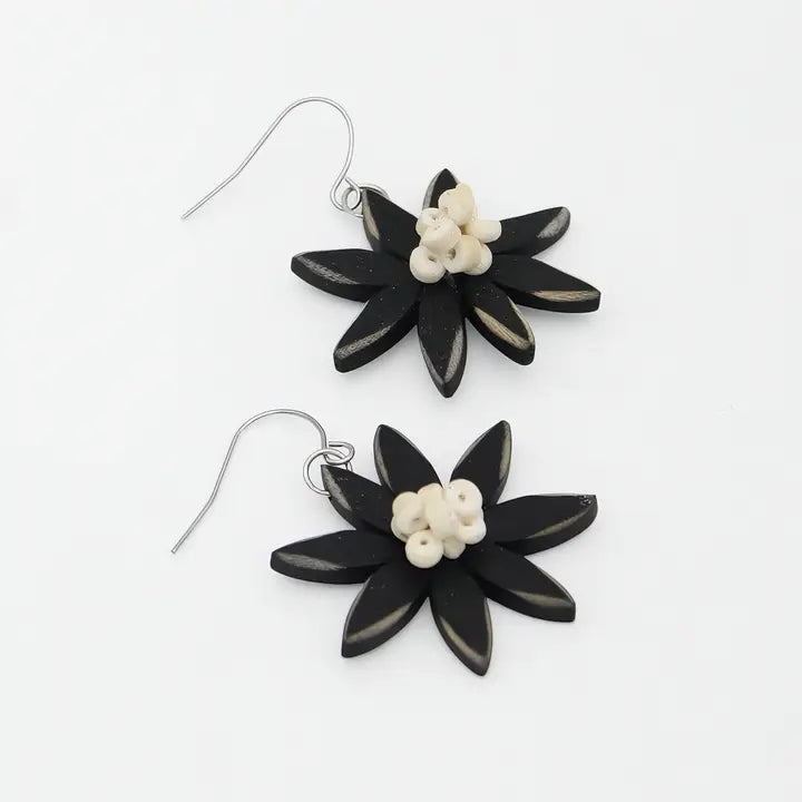 SYLCA Black Amaya Flower Earrings - P23E02 - BLACK