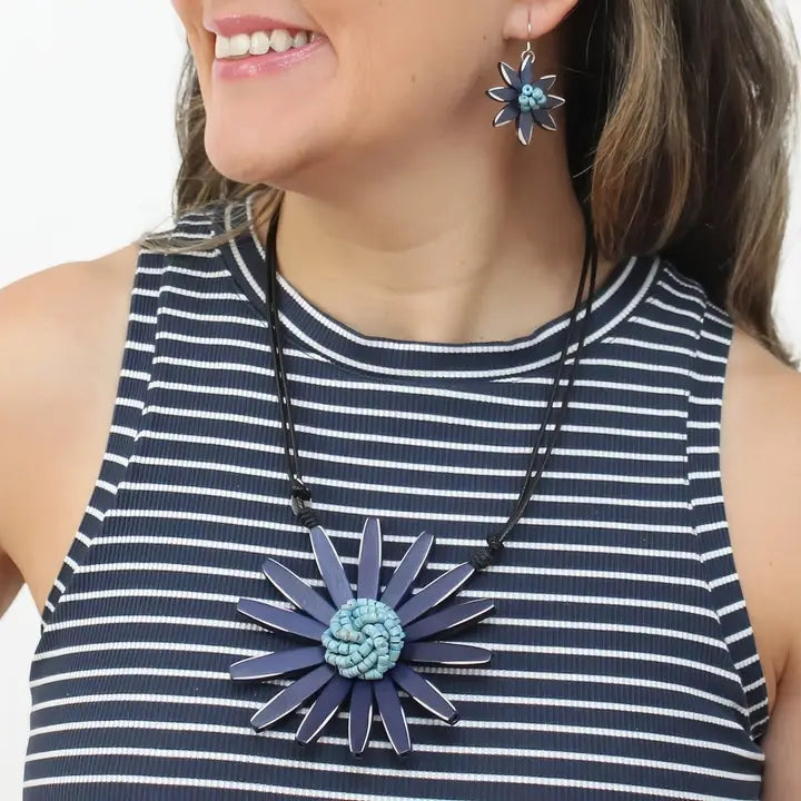 SYLCA Navy Amaya Flower Statement Necklace - BP23N13 - NAVY