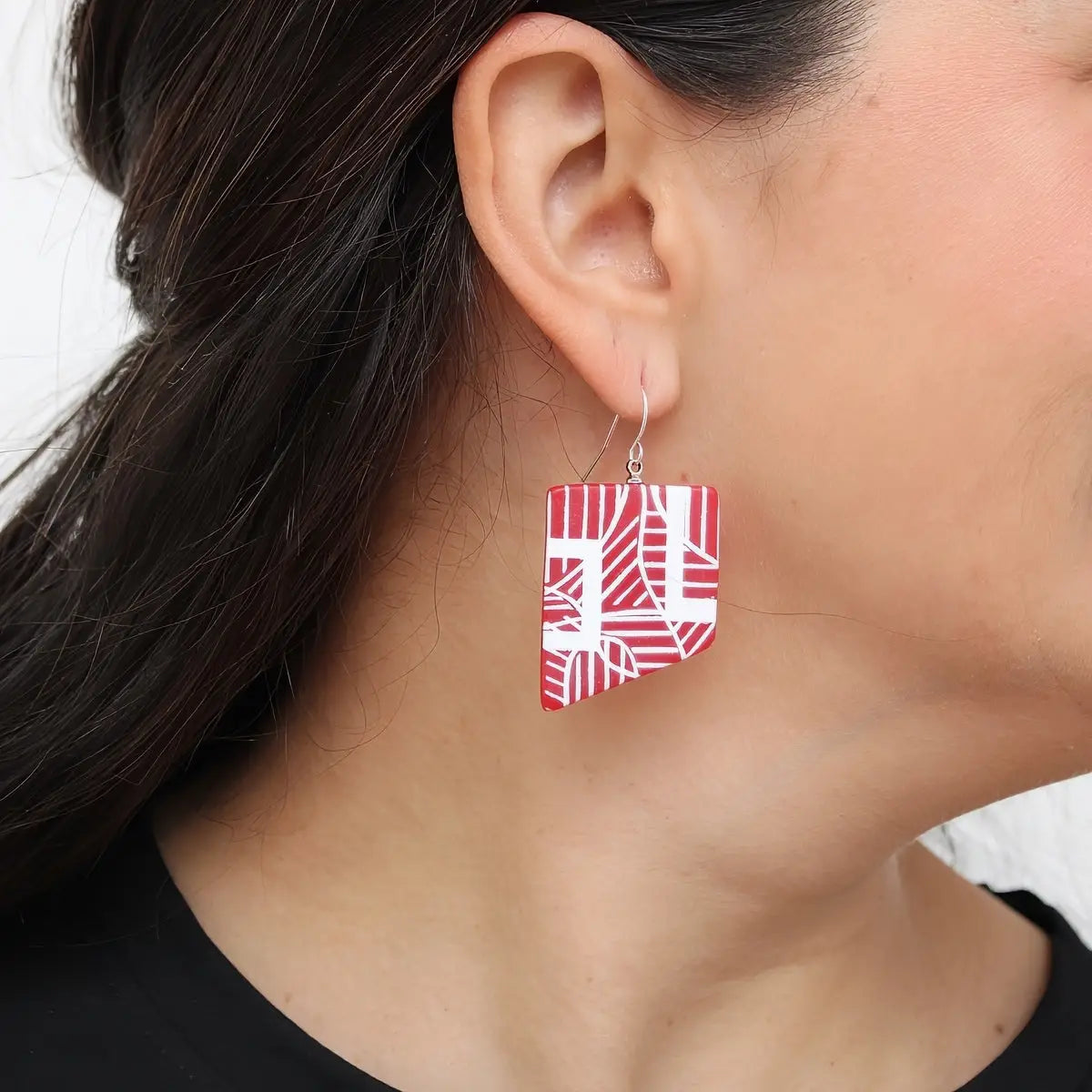 SYLCA Reva Red and White Painted Grid Earrings